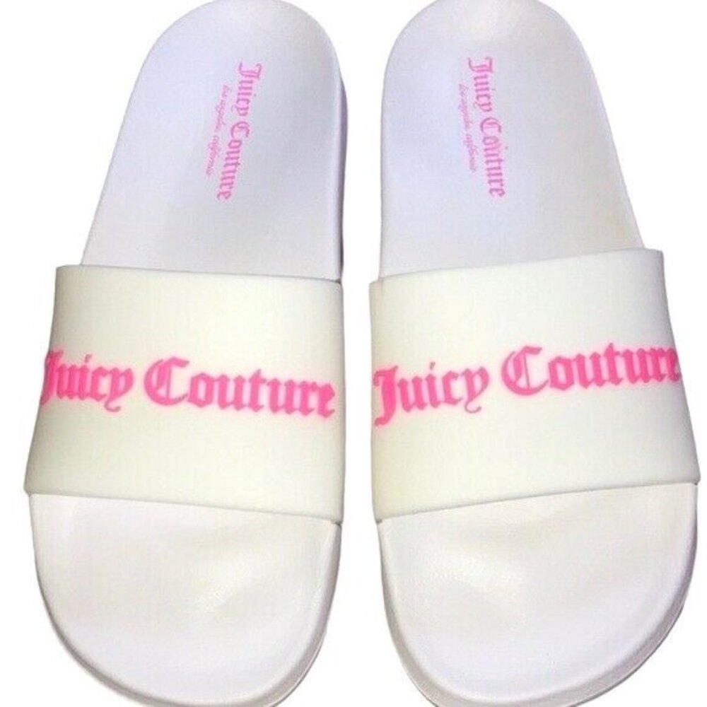 Juicy Couture Shoes Womens 8 Sandals Whimsey Logo Slide White Hot Pink New Y2K